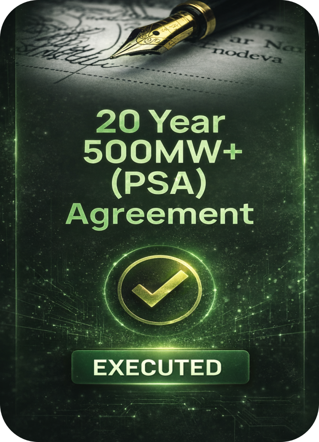 20 Year 500MW+ Power Supply Agreement executed for large-scale energy-backed digital infrastructure development