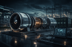 Utility-scale gas turbine infrastructure powering AI and digital compute operations under COO Terra Malette leadership